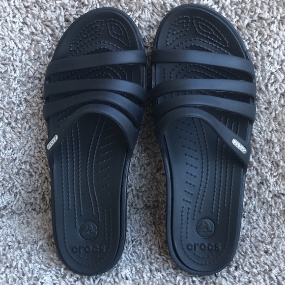 Crocs Women's Rhonda Black Slide Wedge Sandals size 7 - Picture 11 of 12